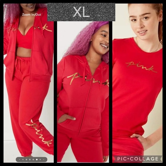 Vs pink full zip hoodie classic pant short sleeve tee red pepper foil script
